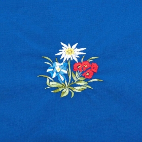 grembiule tirolese blu con motivo "Edelweiss e fiori"
