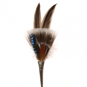 Accessorio per cappelli con piume di anatra, fagiano e ghiandaia