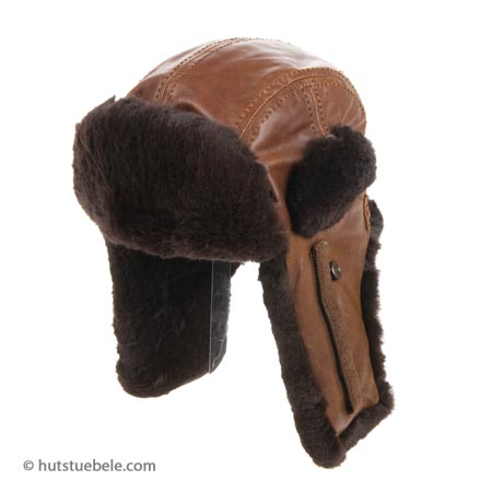 Berretto bomber in pelle con vero pelo di lapin