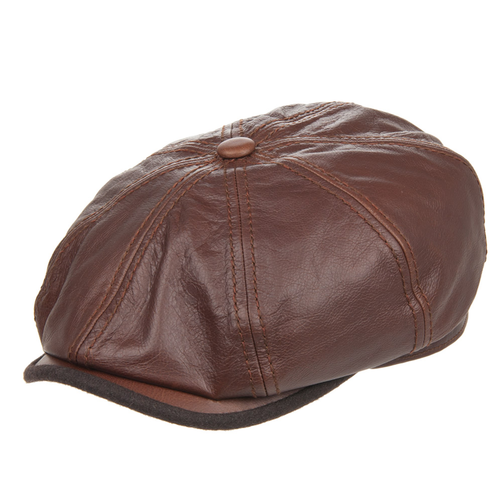 CHENNUO Berretto Uomo In Pelle PU Invernale - Modello Gatsby Flatcap Regolabile 56-60 Cm, Morbido E Caldo, Colore Marrone - 3
