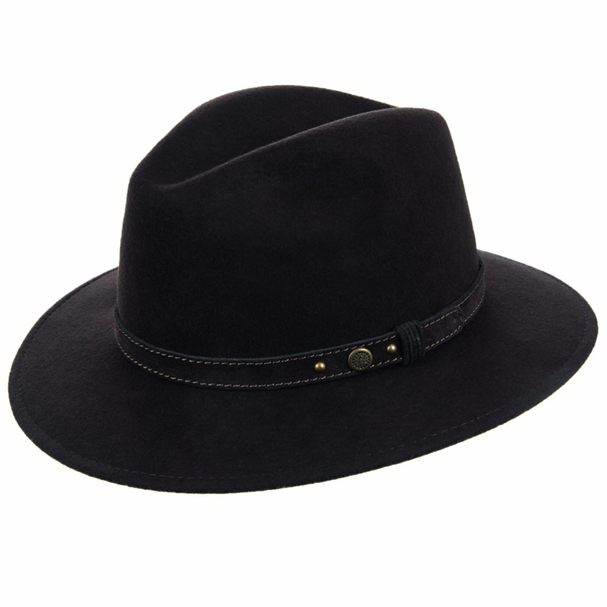 Cappello Da Uomo In Pelle Nera Cuoio Stile Borsalino D'Arienzo
