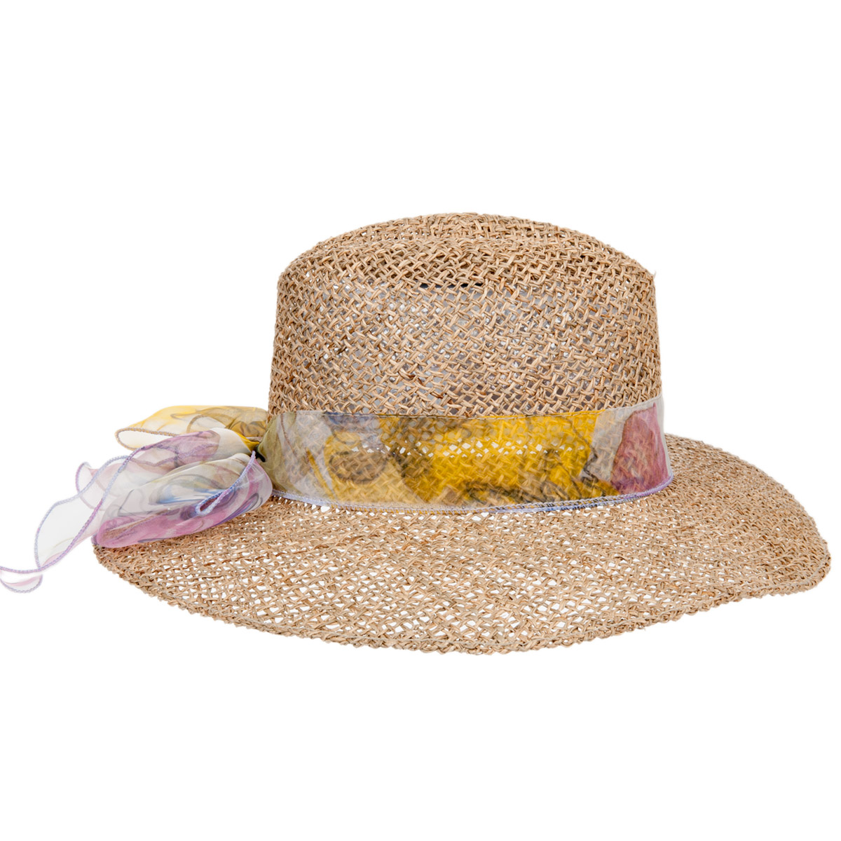 Cappello di paglia da donna con decorazione colorata