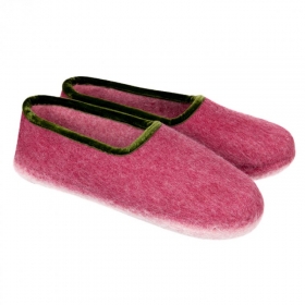 HAUNOLD | pantofole di puro feltro 100% feltro lana chiuse dietro per donna colore rosso con verde