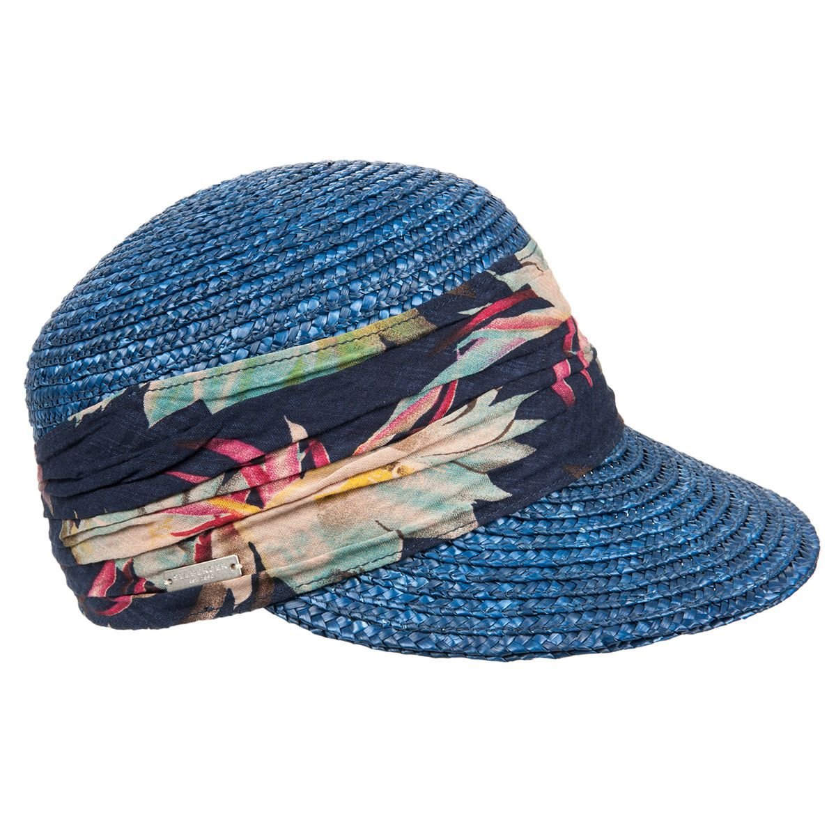 SEEBERGER cappello a visiera in paglia con bandana