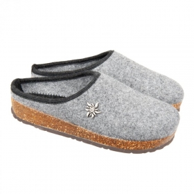 PANTOFOLE FELTRO | CIABATTE DONNA IN PURA LANA CON SUOLA SUGHERO GOMMATO E applicazione FIORE