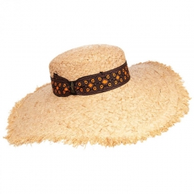 BORSALINO | L\'esclusivo cappello di paglia da donna, sfrangiato, a tesa larga e cinta jacquard