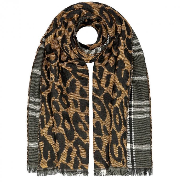 Sciarpa Leopardata Donna In Pile - Calda E Morbida Con Frange, 185x70 Cm - Regalo Invernale