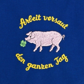 Blaue Sch�rze mit Motiv: Arbeit versaut den ganzen Tag