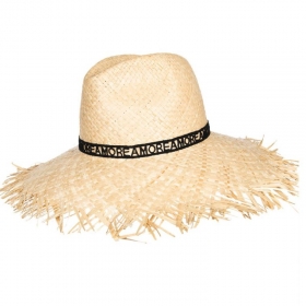BORSALINO | Elegante cappello da donna a tesa larga con frange in paglia 100%.