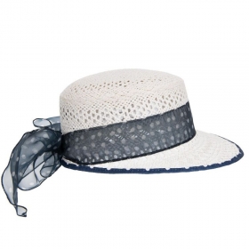 HUTTER | Cappello di paglia di carta per bambine bianco con nastro blu