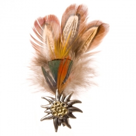 Accessorio di piume colorate con stella alpina