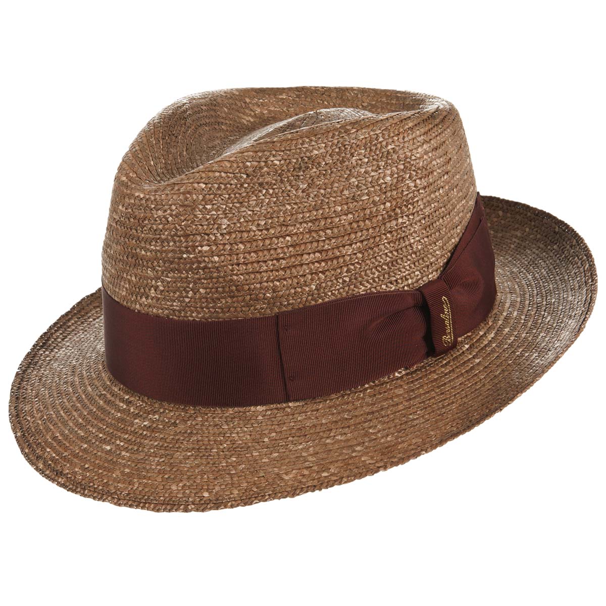 Cappello Borsalino, tesa piccola con fascia marrone classica, in paglia