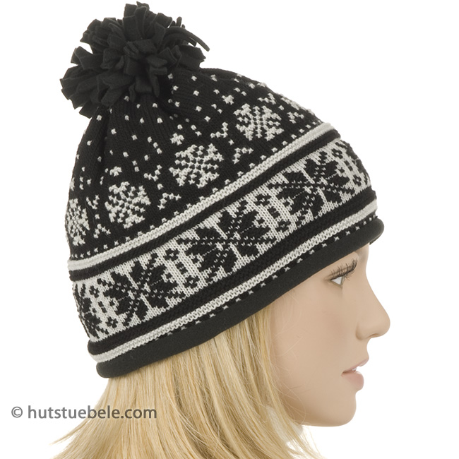 Cuffia in lana maglia con fodera pile e pompon