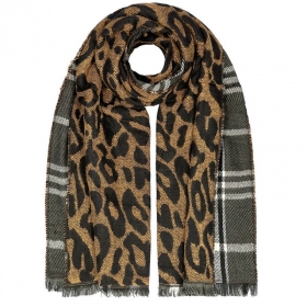 Sciarpa reversibile: stampa animalier e motivo tartan