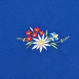 Grembiule blu in cotone con fiori dei alpi tirolesi