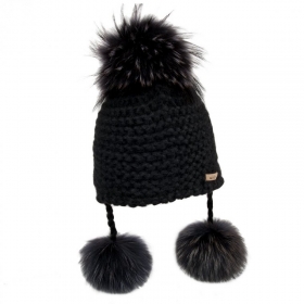 NORTON | cuffia in lana maglia con 3 pompon pelo