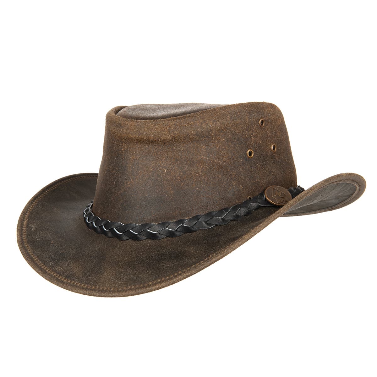 Cappello Western Cowboy In Vera Pelle Marrone – Unisex – Regolabile Taglia M