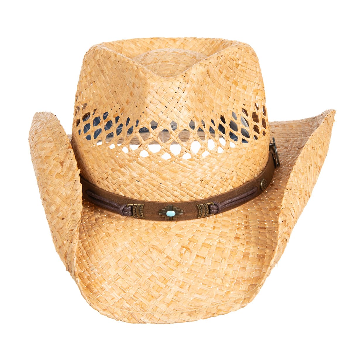Stetson Cappello Western Glenrio In Rafia - Unisex, Con Fascia In Pelle E Dettagli In Pietre - Tesa Modellabile - Taglia XL (60-61 Cm), Colore Naturale - 5