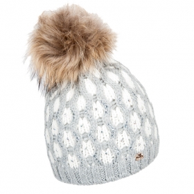 berretto pompon foderato in pile e decorato con strass 