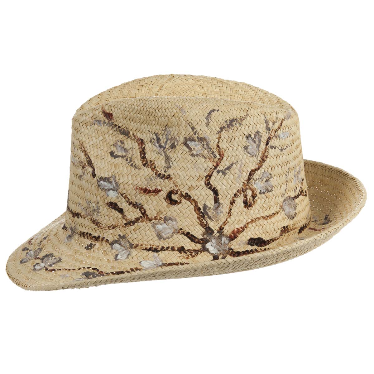 Cappello Trilby in 100% paglia, dipinto a mano firmato Alessandra Bacci