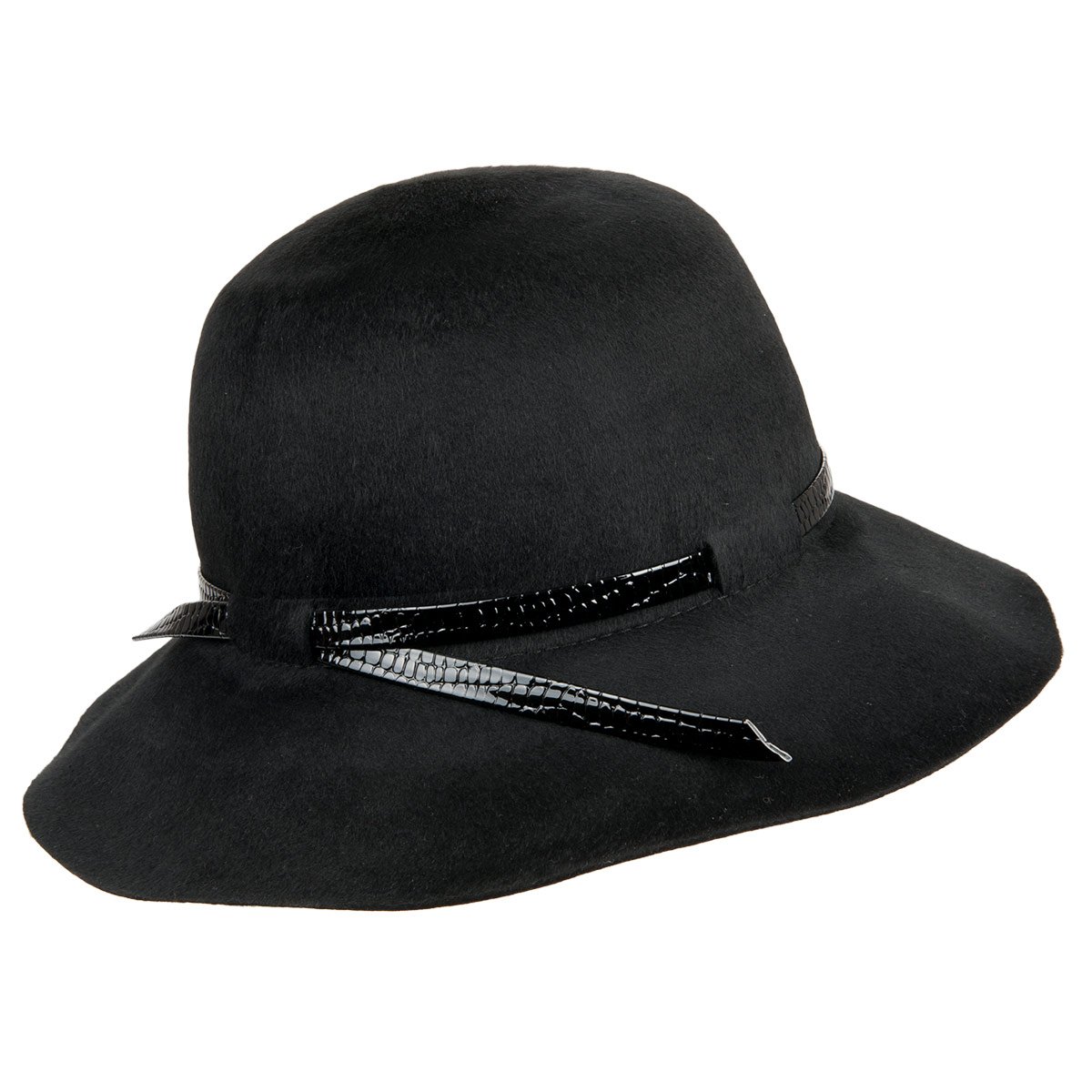 cappello moda per donna in feltro lana con cinturino verniciato in eco pelle  --\u003e cappelleria Hutstuebele - cappelli e be