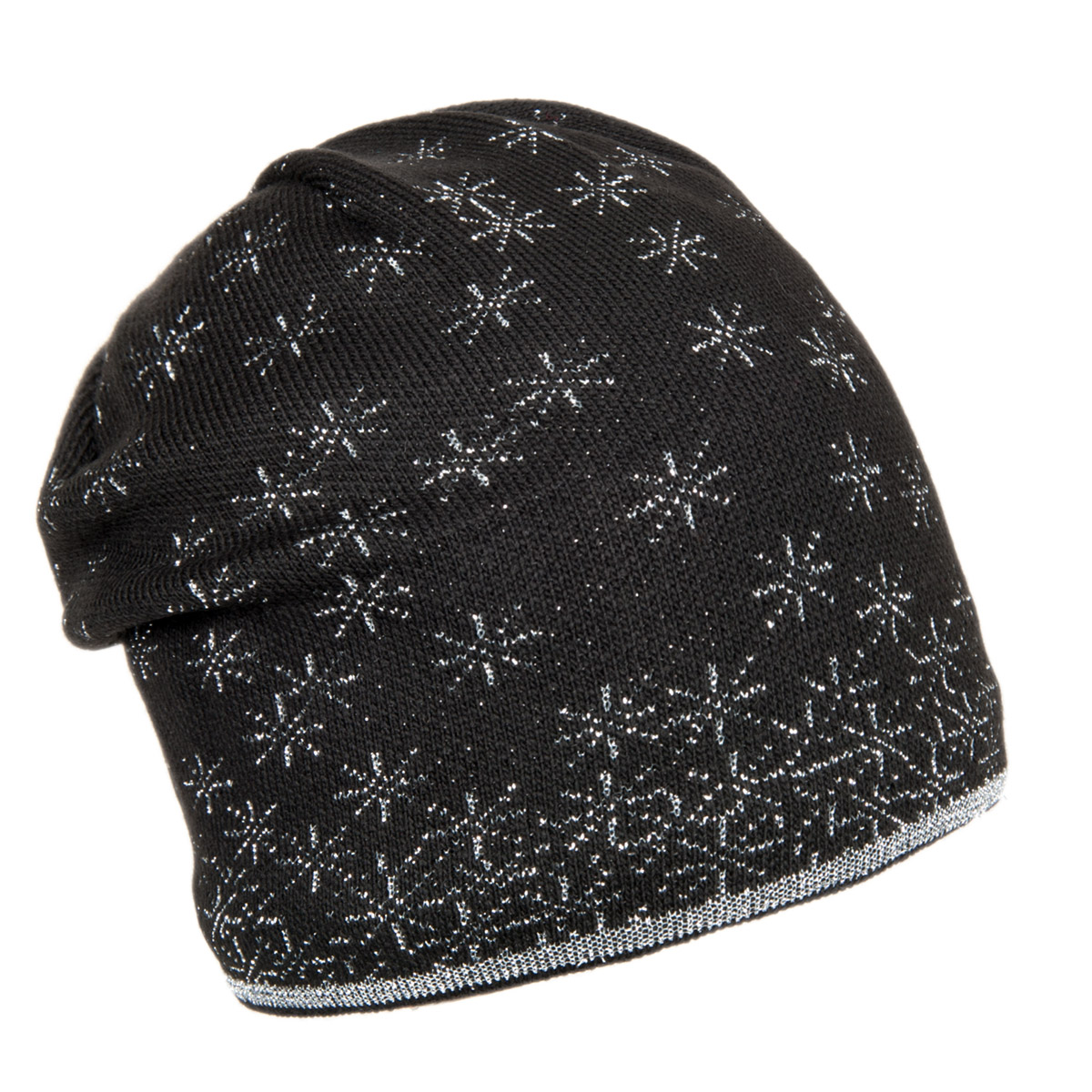 berretto beanie foderato in pile e decorato con fiocchi di neve in lurex