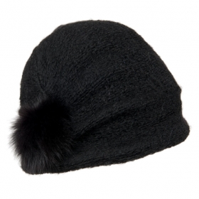 cuffia con pompon di volpe e fodera 