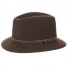 HUTTER | Cappello da uomo in feltro di lana con tesa stretta e cinturino in pelle marrone
