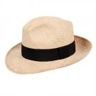 Cappello di paglia a tesa larga con nastro nero naturale