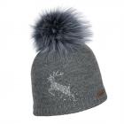 NORTON | Cappello da donna in maglia con motivo di cervo in strass grigio
