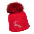 NORTON | Cappello da donna in maglia con motivo di cervo in strass rosso