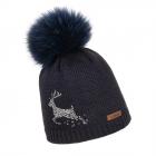 NORTON | Cappello da donna in maglia con motivo di cervo in strass blu scuro
