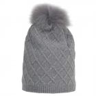 cuffia lana angora kashmir con pompon grigio