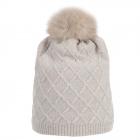 cuffia lana angora kashmir con pompon beige