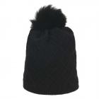 cuffia lana angora kashmir con pompon nero