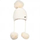 NORTON | cuffia in lana maglia con 3 pompon pelo bianco