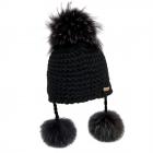 NORTON | cuffia in lana maglia con 3 pompon pelo nero