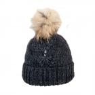 SEEBERGER | Cappello con risvolto con pompon di volpe staccabile antracite