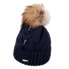 SEEBERGER | Cappello con risvolto con pompon di volpe staccabile blu scuro
