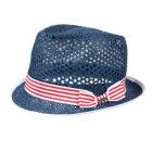 cappello in paglia tipo trilby per donna blu