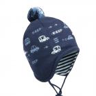 MAXIMO | Boys M�tze Bommel Ohren Bindeband Motiv Autos blu scuro