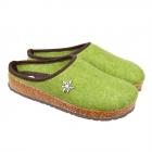 PANTOFOLE FELTRO | DI PURA LANA PER DONNA CON SUOLA SUGHERO GOMMATO E applicazione FIORE verde