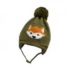 MAXIMO | Mini Boy Cappello con pompon, intarsio, volpe cucita verde