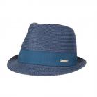 SEEBERGER | Cappello da donna in paglia trilby con nastro in gros-grain blu medio