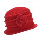 SEEBERGER | Cloche in lana cotta con fiorellino rosso fuoco