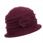 SEEBERGER | Cloche in lana cotta con fiorellino rosso scuro