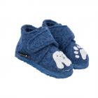 NANGA | Pantofole da bambino con suola antiscivolo e motivo dell'orsetto polare in lana vergine blu