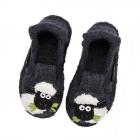 NANGA | Pantofole per bambini con suola antiscivolo e motivo Shauny the Sheep in lana vergine antracite