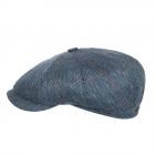 STETSON | Berretto piatto da uomo in 100% seta decorato con motivo a spina di pesce blu