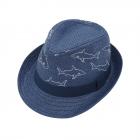 MAXIMO | Cappello estivo da ragazzo trilby con disegno di squalo blu scuro